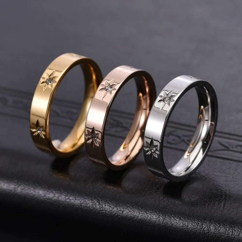 Kolmnsta New 4mm Sunflower Titanium Steel Ring For Women Gold Plated Cubic Zircon Engagement Wedding Rings Couple Jewelry Gifts