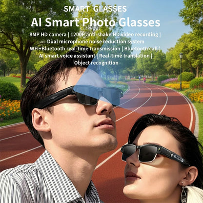 Okulary AI Smart Camera HD Tłumaczenie w Czasie Rzeczywistym Bezprzewodowe Bluetooth Połączenia Dotykowe Sportowe dla Mężczyzn Muzyczne Okulary z Tłumaczem Języka