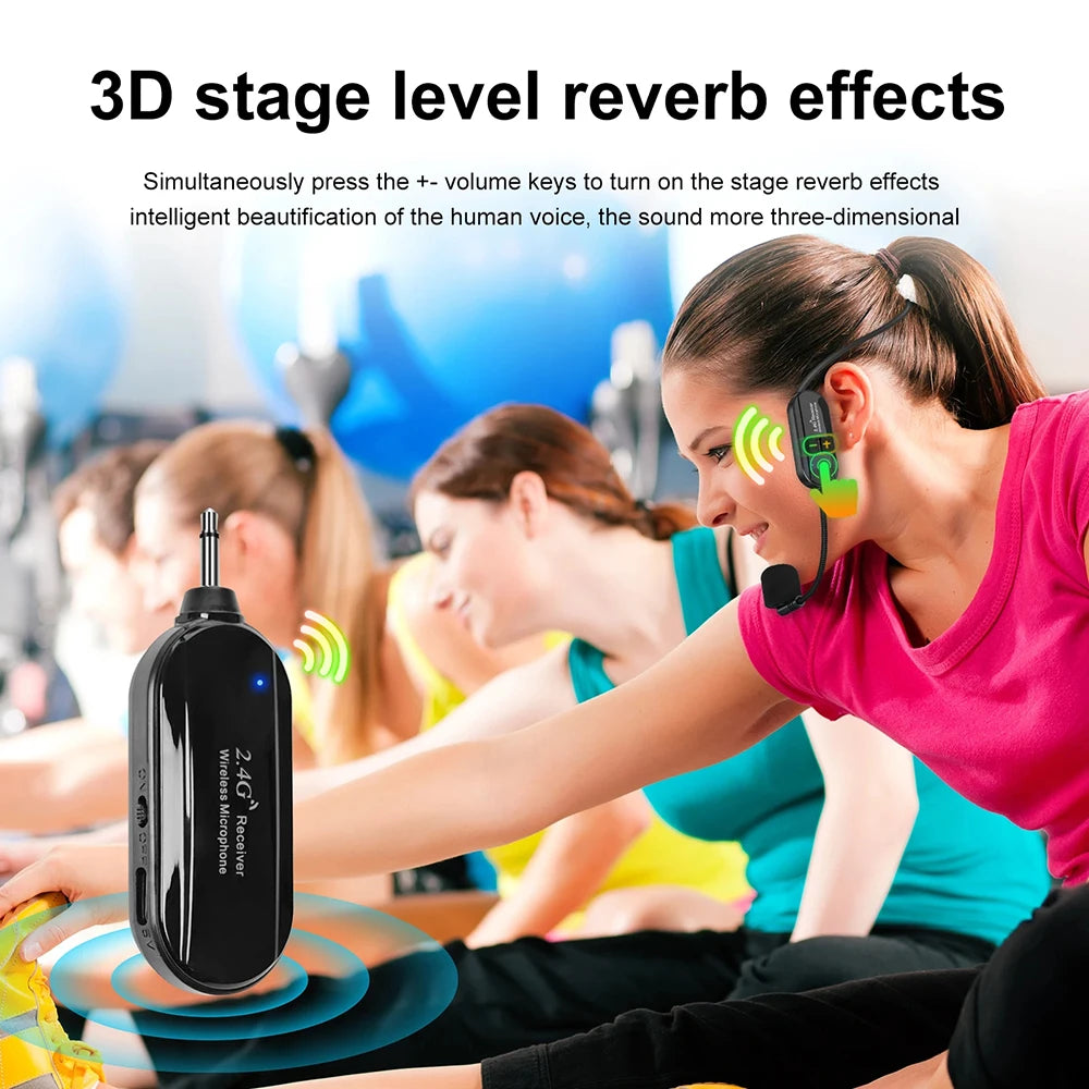 Wireless Headset Microphone Kit 2.4G with Transmitter And Receiver for Voice Amplifier Speaker Suitable for Teaching Stage Guide