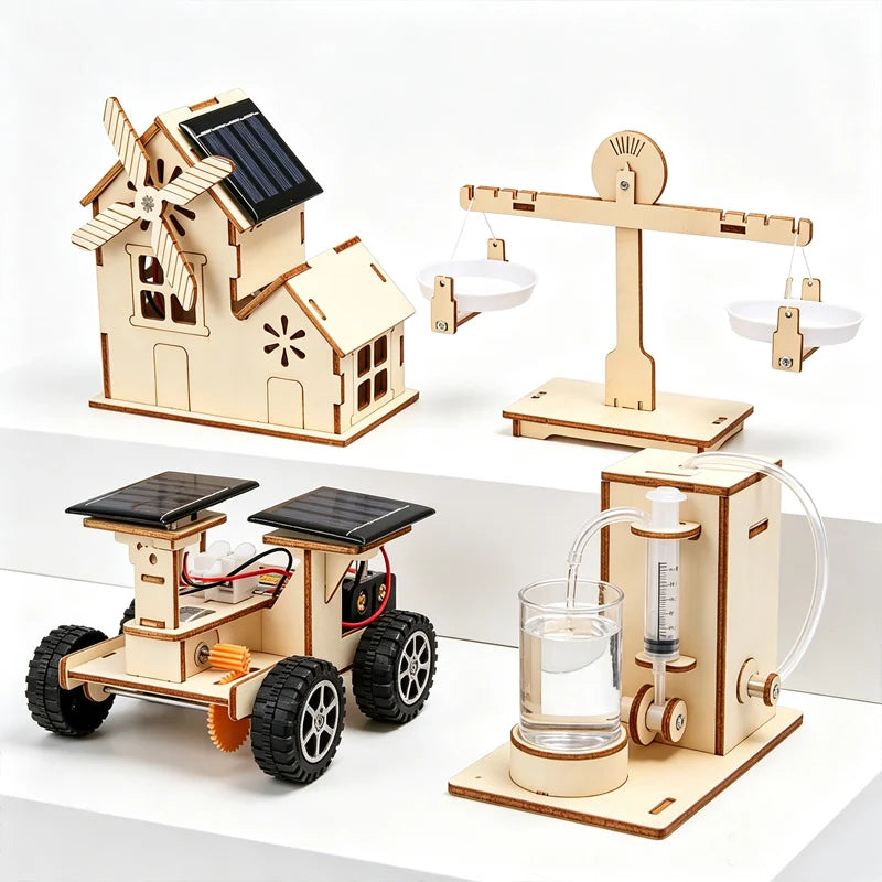 STEAM Experiment Kit Wooden DIY Toy Building Kit Hand‑Assembled Physical Science Model Science Lesson Aid For Kids 6‑14 Years