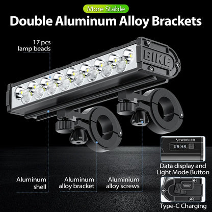 10000mAh Bicycle Light 17 LED Front Double Bracket Power Bank MTB Mountain Bicycle Lamp Bike Headlight Cycling Accessorie
