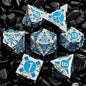 7 Pcs Cosplay D4-D20 DND Brass Gold Polyhedral Sharp Edge Casino Dice Rpg Table Board Game Tray Gem Stone Dragon Metal Steel Set