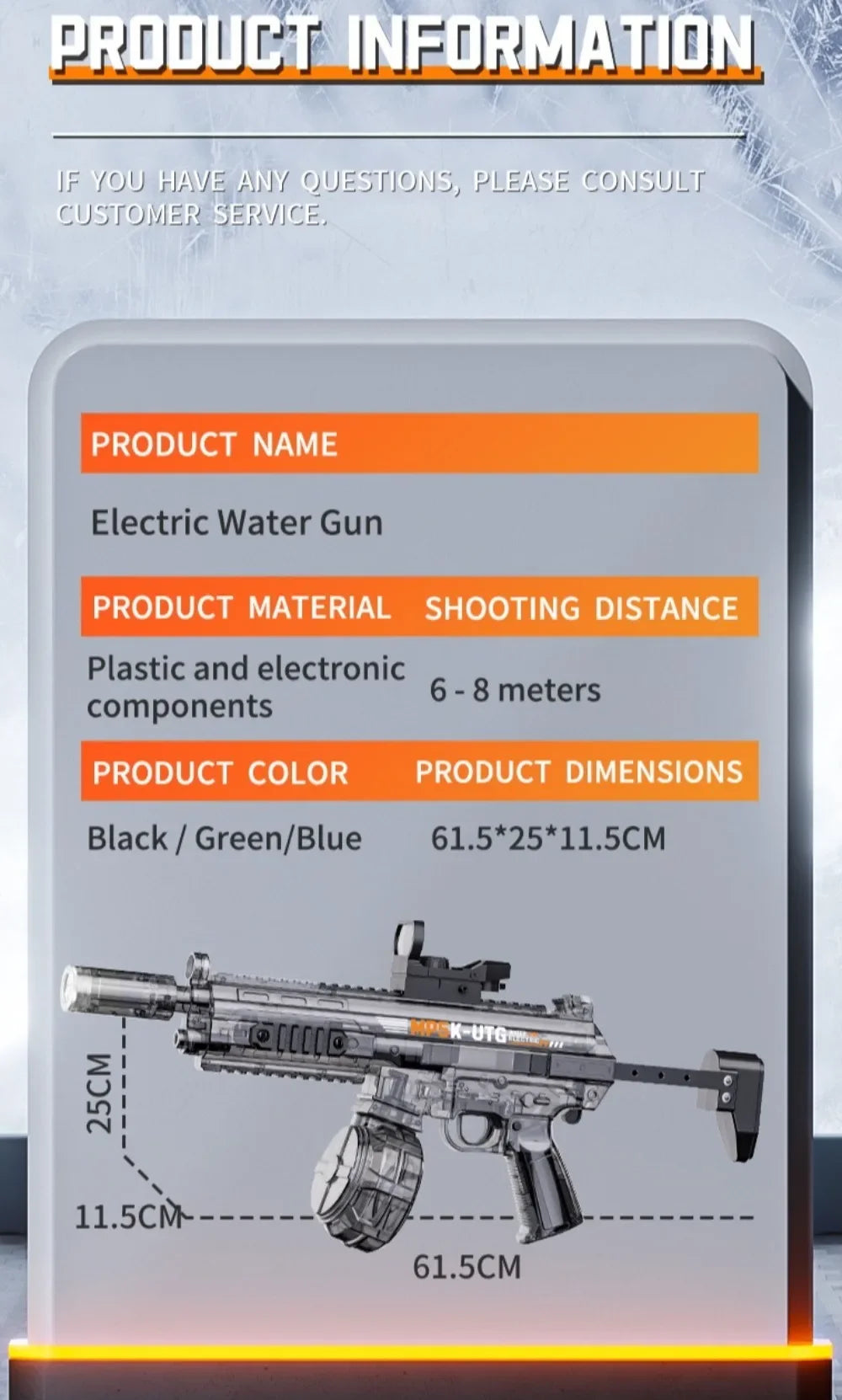 MP5K Full Automatic Water Gun Toy with Retractable Stock Linked Recoil Mechanism Water Pistol Summer Outdoor Beach Shooting Game