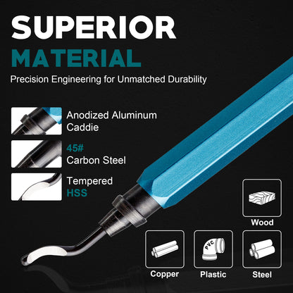 Deburring Tools Set 10pcs HSS Steel Swivel Blades Metal Handle Deburr Tool for Metal Resin PVC Pipes Copper Plastic Remove Burr