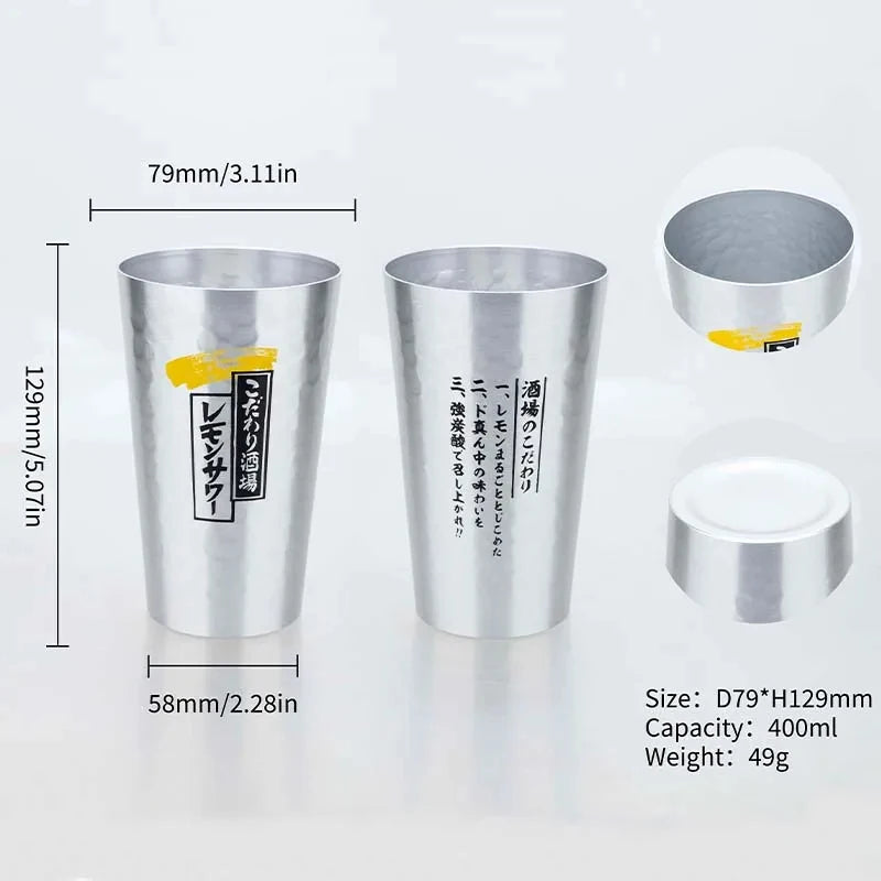Japanese Style Aluminum Beer Mugs Set 450ml, Gold & Silver Reusable Drinking Mug for Beer Water Juice, Outdoor Camping Party