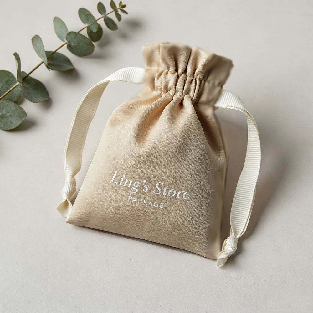 100Pcs Personalized Logo Jewelry Packaging Silk Satin Drawstring Bag Wedding Favors Candy Gift Pouch Ring Bracelet Cosmetic Sack