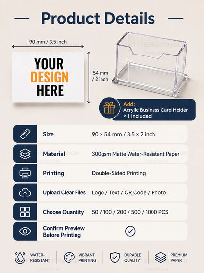 Custom Business Cards 50-1000PCS Personalized Double Sided Full Color Printing 300GSM Matte Paper Professional Name Cards