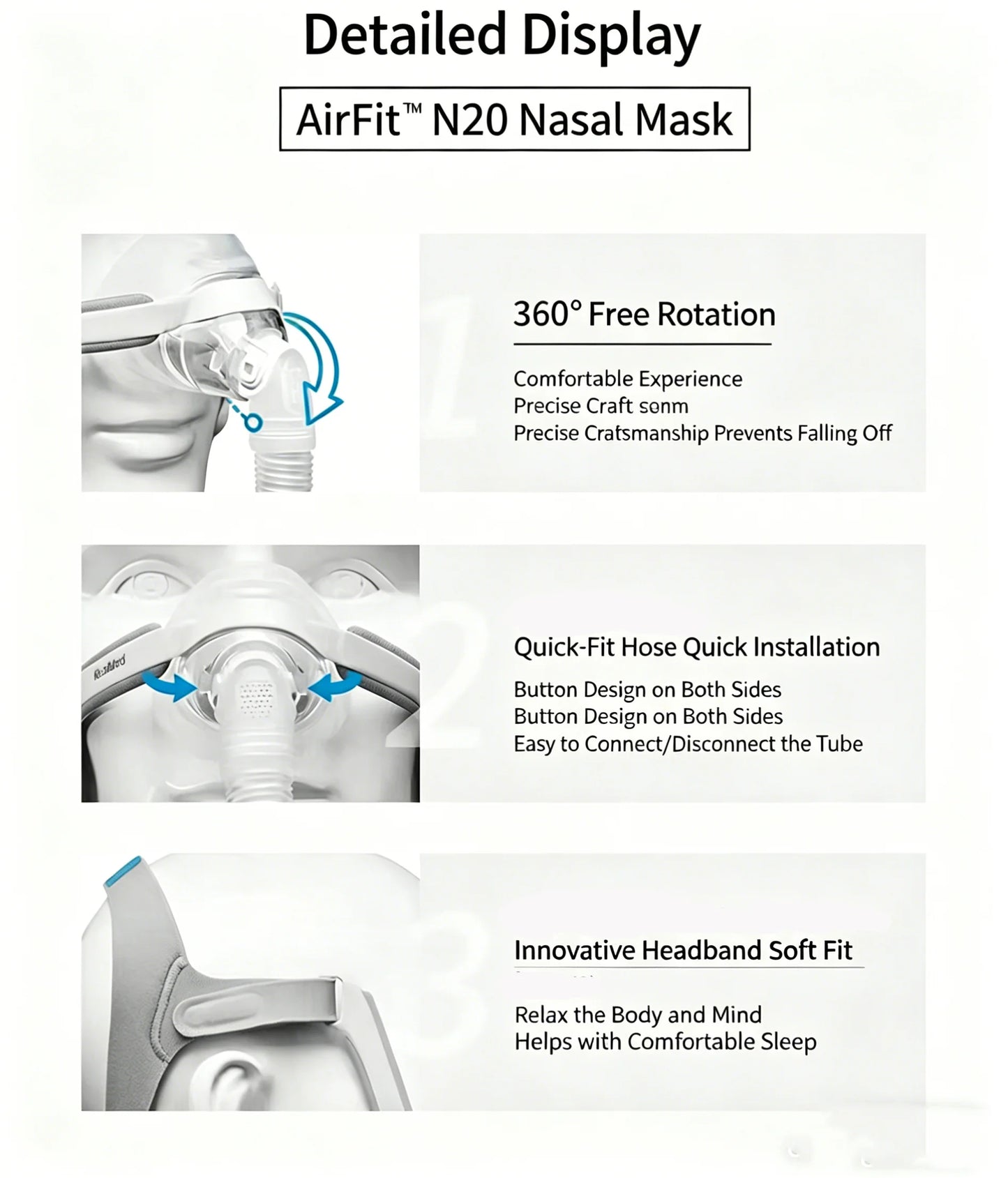 ResMed AirFit N20 Nasal Mask Set, CPAP Compatible, Reusable Frame Elbow Assembly Kit with Headgear Frame Tube N20 Cushion