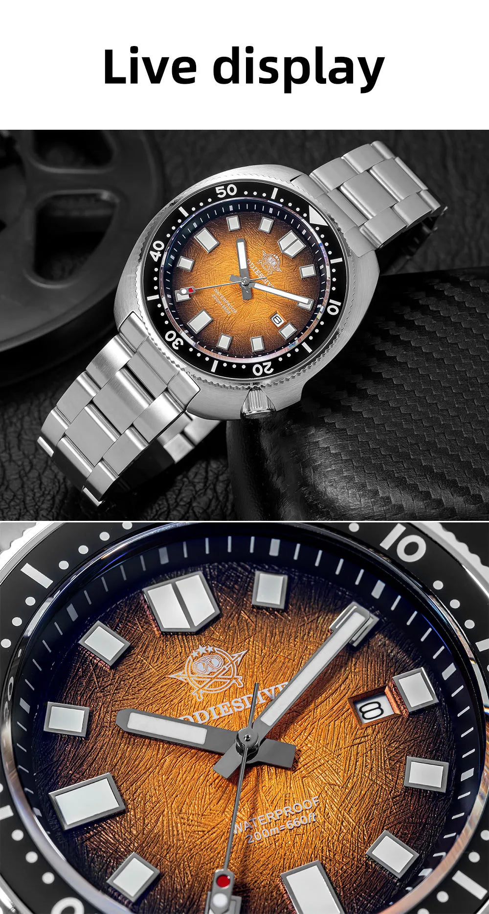 ADDIESDIVE New 43.8mm Watch for Men Dive AD2511 Luxury Sapphire Quartz Wristwatch 100m Waterproof Stainless Steel Luminous Watch