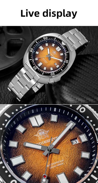 ADDIESDIVE New 43.8mm Watch for Men Dive AD2511 Luxury Sapphire Quartz Wristwatch 100m Waterproof Stainless Steel Luminous Watch