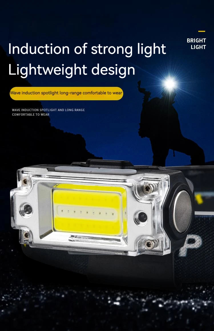 Mini Dual COB Headlamp Sensor Hat Clip Headlight 5 Lighting Modes Outdoor Camping Hunting Flashlight Induction Head Lamps
