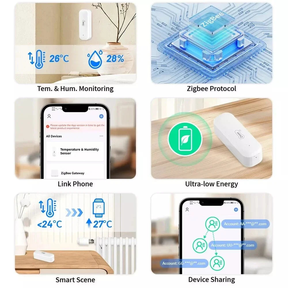 Tuya Zigbee 3.0 Wireless Temperature Humidity Sensor Smart Humidity Detector APP Monitor Voice Control Alexa Google Assistant