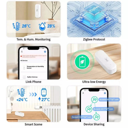 Tuya Zigbee 3.0 Wireless Temperature Humidity Sensor Smart Humidity Detector APP Monitor Voice Control Alexa Google Assistant