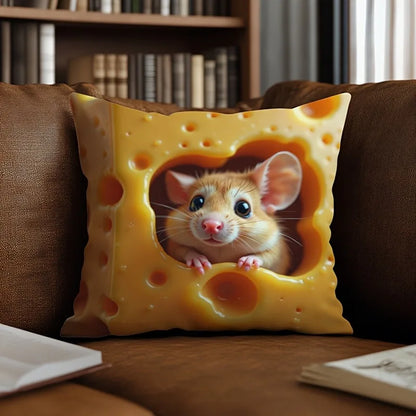 Cute Mouse-in-Cheese Pillow: Add a Whimsical Touch to Your Home! Sofa cushion cover, home room dormitory decoration, 2D printing