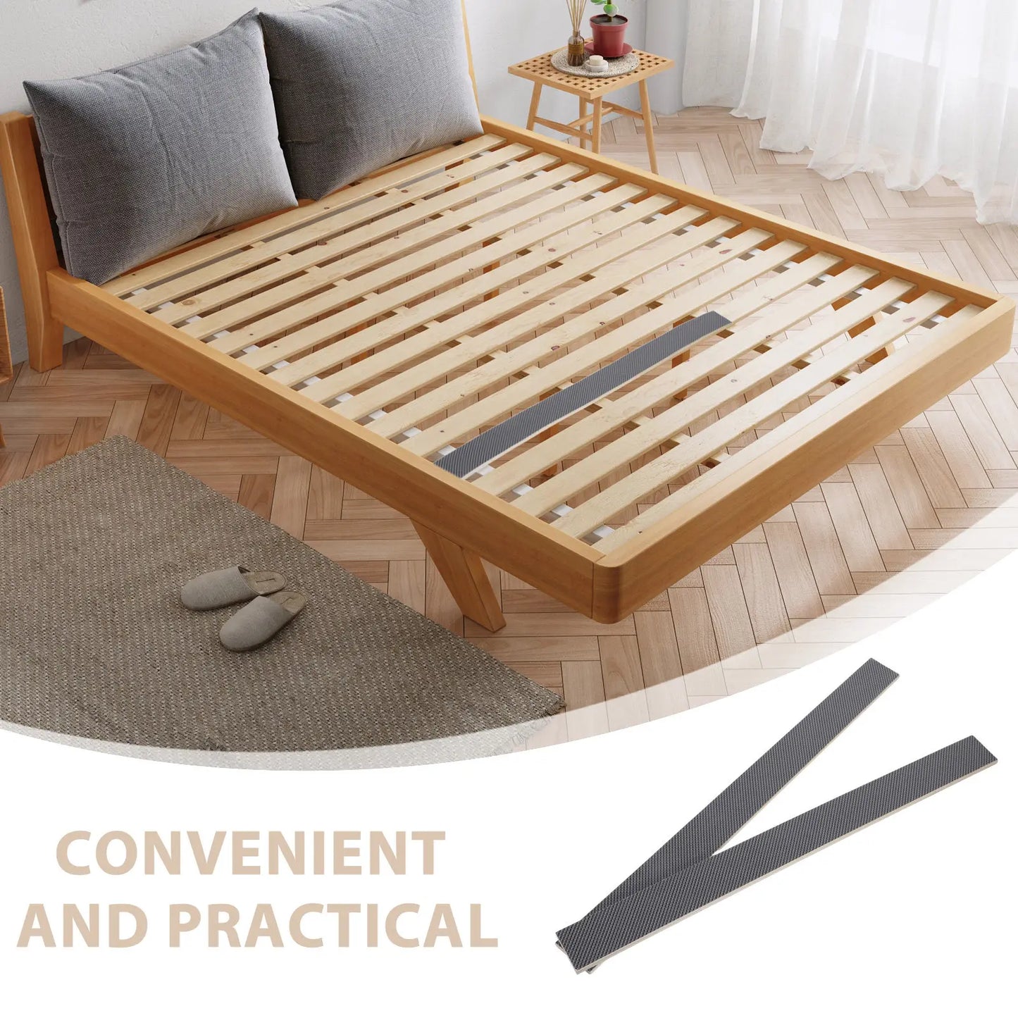 2Pcs Solid Hardwood Bed Slats Replacement Kit for Twin Full Frames Under Mattress Support Silent Sturdy Noise-Free