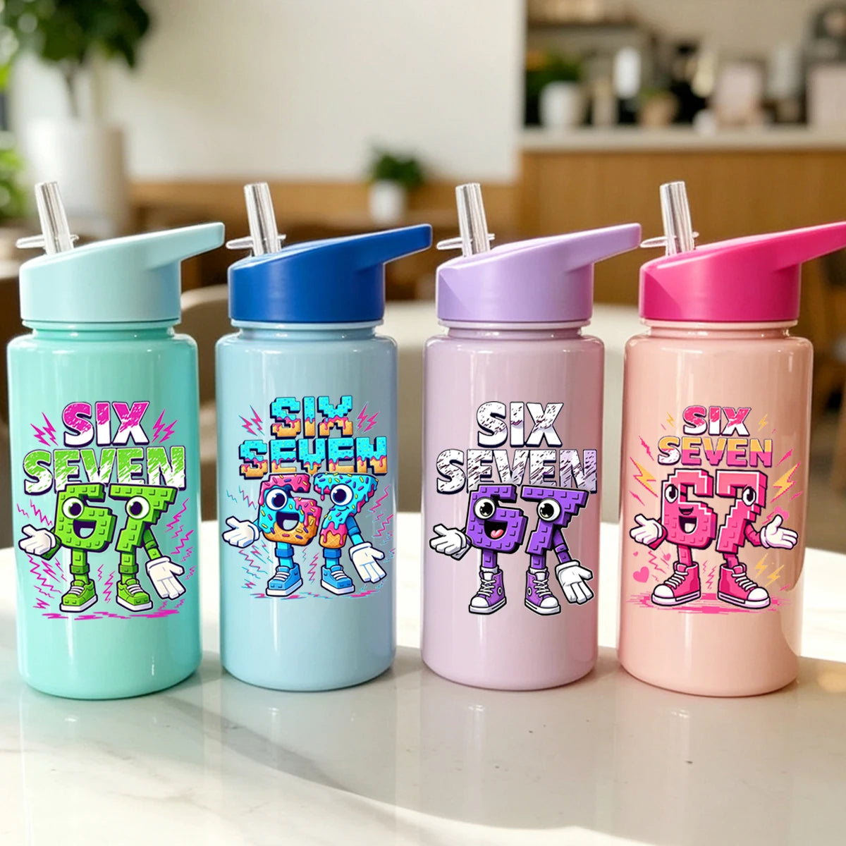 1 Piece 500ml (17 fl oz) 67 Printed Straw Cup, Summer Water Bottle, BPA Free, Portable Sports Outdoor Cup, Perfect Holiday Gift