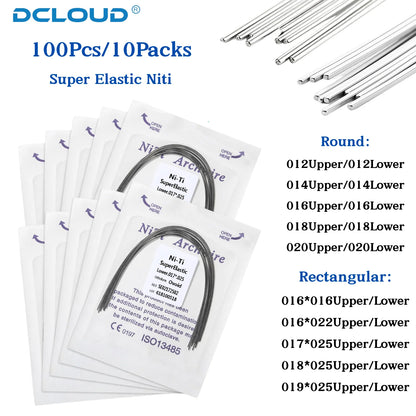 100Pcs/10Packs Dental Orthodontic Ovoid Form Archwires Niti Super Elastic Round Rectangular Wire 012/014/016/018/16X16/16X22