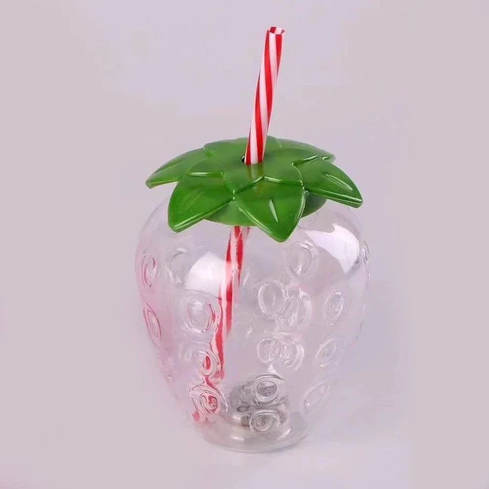 2PCS Strawberry Straw Cup 500ML Fruit Shaped Cups Plastic Pineapple Juice Tea Bottle for Summer Beach Juice Cup Beverage Cup
