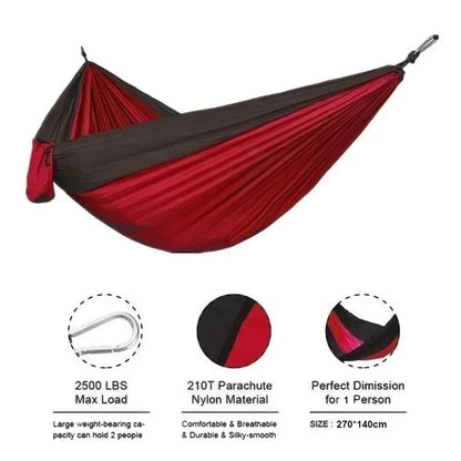 Portable Outdoor Hanging Hammock Bed, Single Person Camping Swing, Matching Nylon Cloth, Tough High Density Parachute Fabric