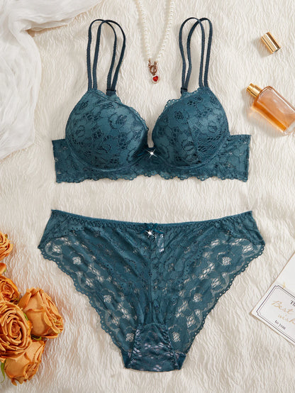 6-Piece Set Women's Underwear Set Sexy Patterned Lace Patchwork No Lining Comfortable Fitting Women's Push-Up Bra Sexy Lingerie