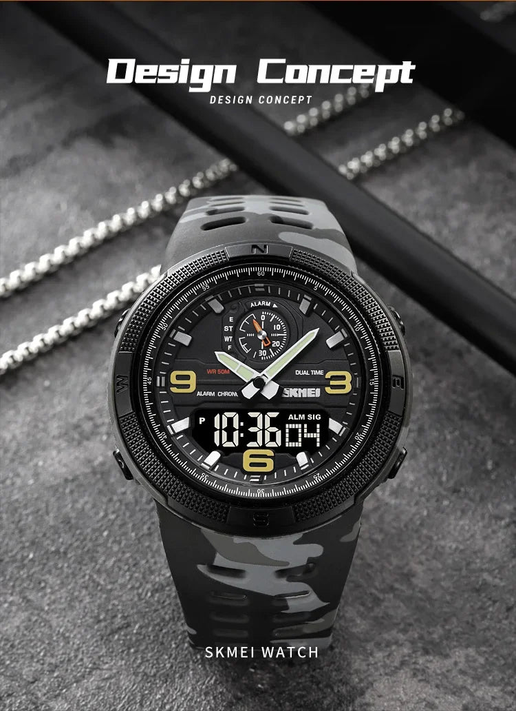 SKMEI  Outdoor Sports Men's Electronic 1655 Watch Dual Display Multi functional Waterproof Student Exploration Watch