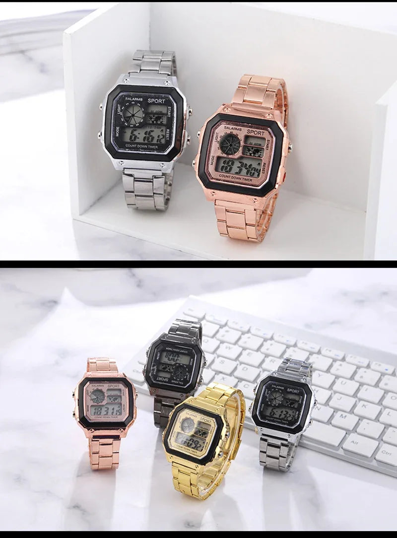 YIKAZE Luxury Men's Business Watch Stainless Steel Strap Men Digital Watch Luminous Multifunction Sports Electronic Wristwatch