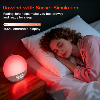 Wake Up Light Sunrise Alarm Clock White Noise Sound Machine Bluetooth Speaker Color Changing Night Lights for Bedroom Ideal Gift