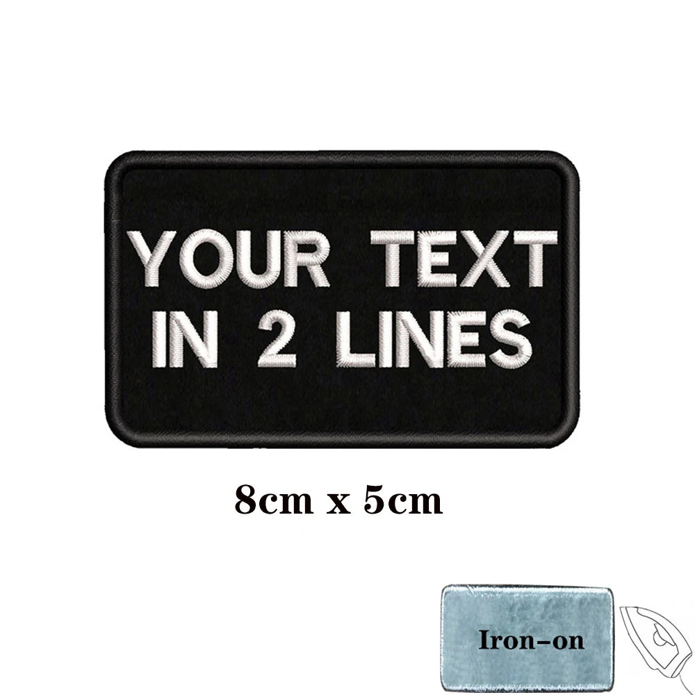 1PC Custom Name Patch Stripes Badge Iron On Or Hook Loop Black 8X2.5cm 8x5cm 10x2.5cm 10x4cm 12x2.5cm 15x5cm 20x7cm 25x8cm