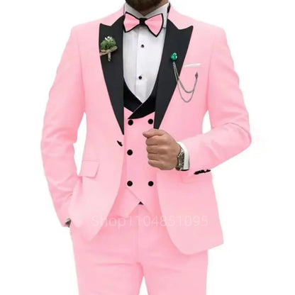 3 Pieces Men's Wedding Suits Formal Groom Tuxedo Slim Fit Business Blazer Double Breasted Vest Pants Set for Party