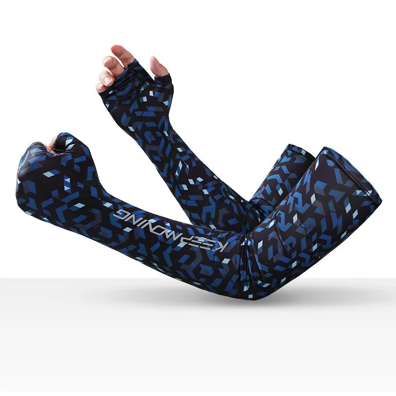Cooling Arm Sleeves Cycling Half Finger Long Sun Protection Gloves Summer Unisex Outdoor Camouflage Ice Silk Fishing Arm Covers