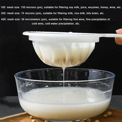 100/200/400Mesh Kitchen Ultra-Fine Nylon Mesh Strainer, Plastic Sieve Fine Mesh with Handle Kitchen Tool for Milk, Yogurt, Juice