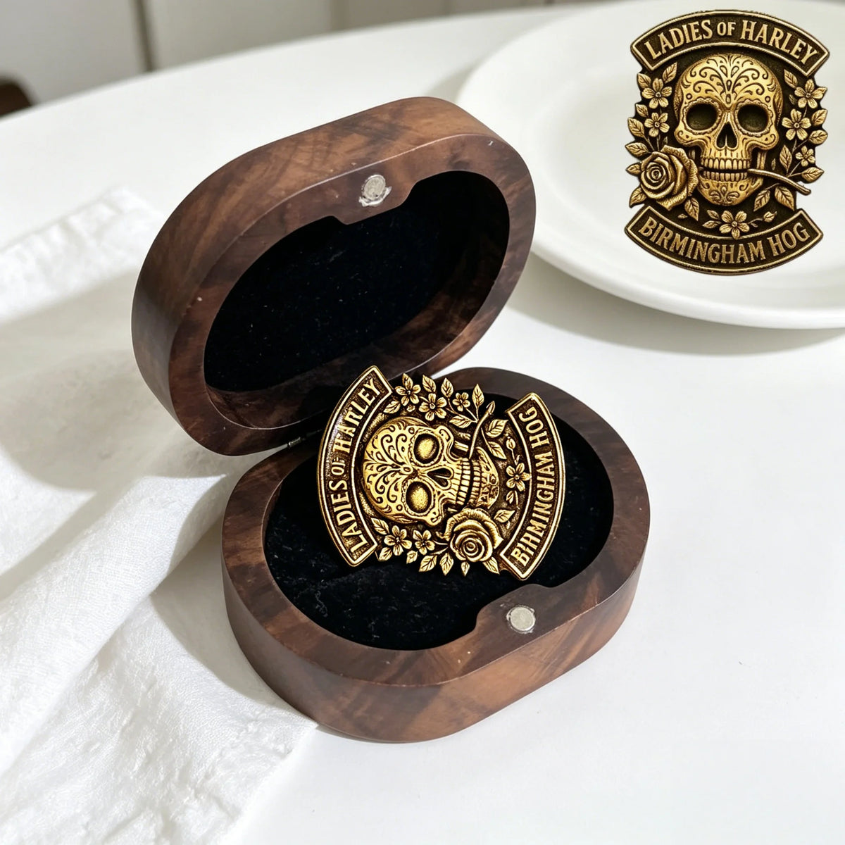 Custom Logo Metal Badge Personalized Vintage Gothic Pin Stainless Steel Jewelry for Motorcycle Club Women Gifts
