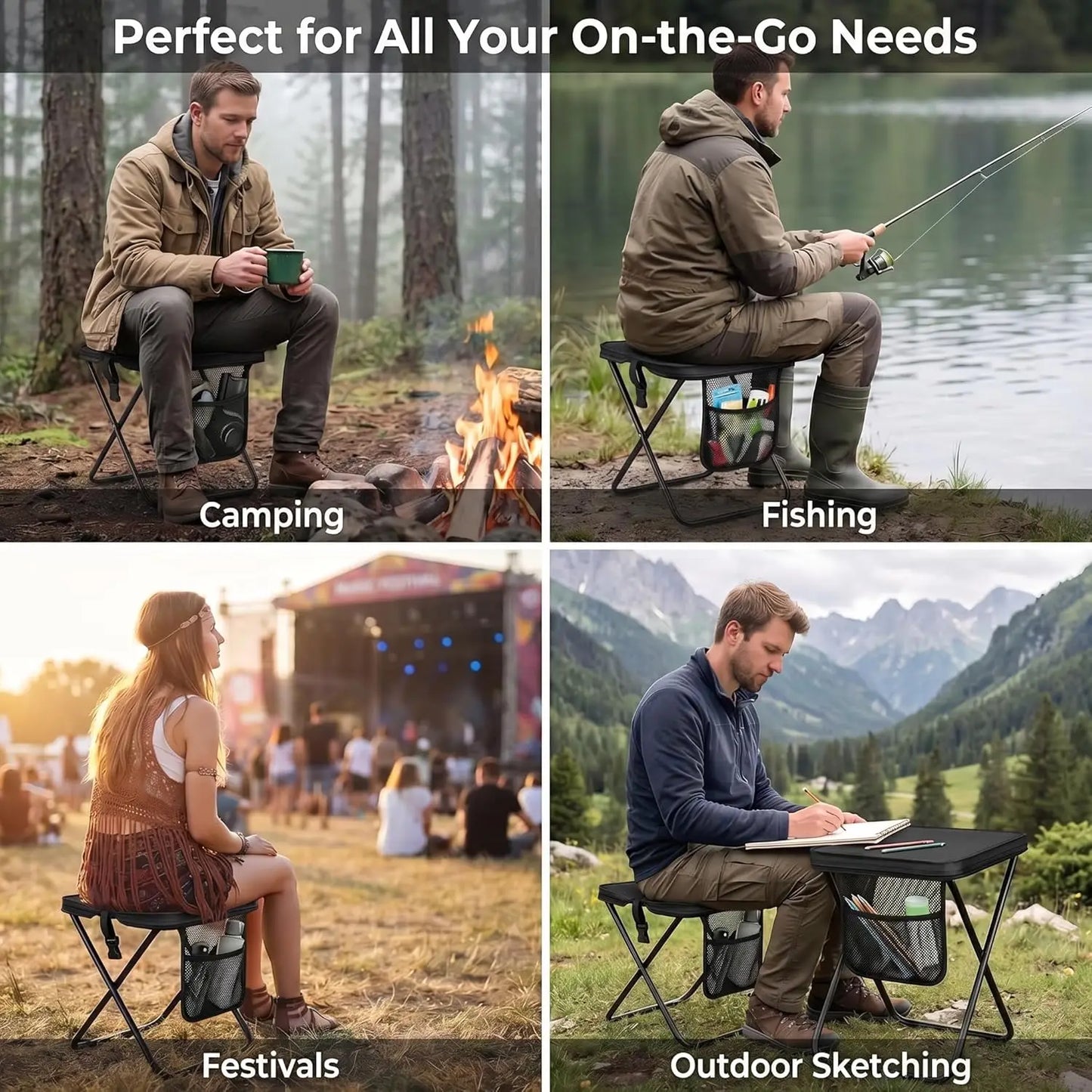 Portable Folding Chair Beach Chairs 2-in-1 Backpack Chair Storage&Adjustable Strap Small for Camping Fishing Hiking Outdoor