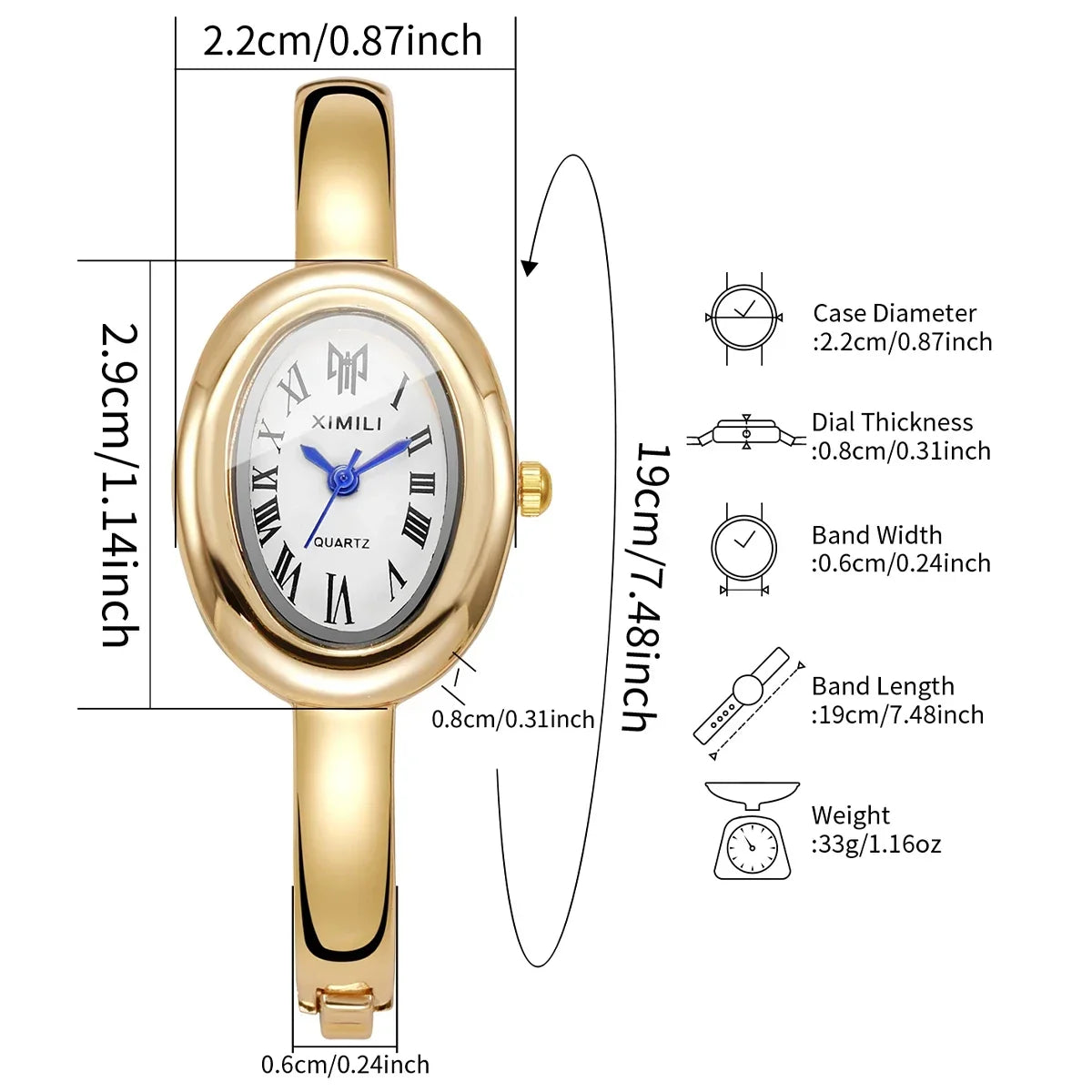 2PCS Elegant Oval Roma Dial Women Quartz Watches Set Fashion Bracelet Bangle Ladies Wristwatch Reloj Mujer Girls（Without Box）