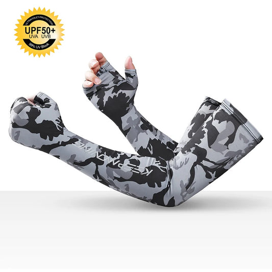 Cooling Arm Sleeves Cycling Half Finger Long Sun Protection Gloves Summer Unisex Outdoor Camouflage Ice Silk Fishing Arm Covers