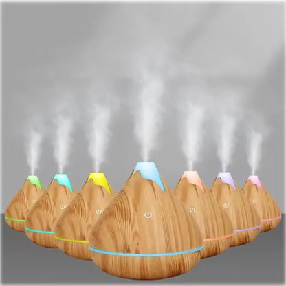 350ML Aromatherapy Essential Oil Diffuser Wood Grain Remote Control Ultrasonic Air Humidifier Cool with 7 Color LED Light