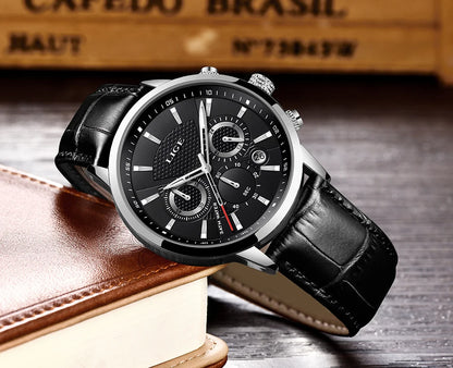 LIGE Watches Men 2024 Top Brand Luxury Casual Leather Quartz Men Watch Man Business Clock Male Sport Waterproof Date Chronograph
