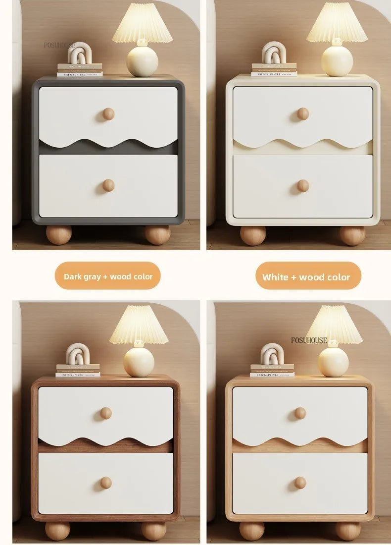 Cream Wood Children's Nightstands Cute Dormitory Storage Bedside Tables Home Children's Storage Cabinets for Bedroom Furniture