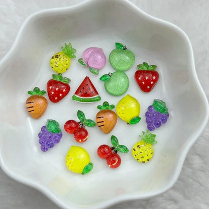 50Pcs New Cute 7-11mm Mini Strawberry, Cherry, Grape, Watermelon Series Resin Flatback Ornament Jewelry Making Manicure Hairwear