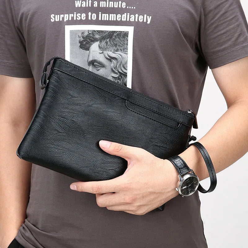 Fashion Brand Design Business Clutch Bag High Quality PU Leather Envelope Bags Casual Travel Men's Wallet Cell Phone Pocket