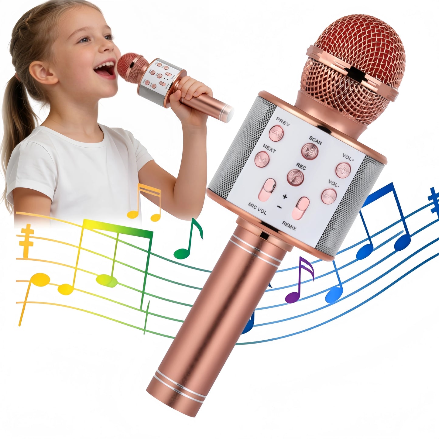 Portable Bluetooth Karaoke Microphone with 5 Voice Changer Reverb Adjustment Recording Function Microphone for Kids Gifts