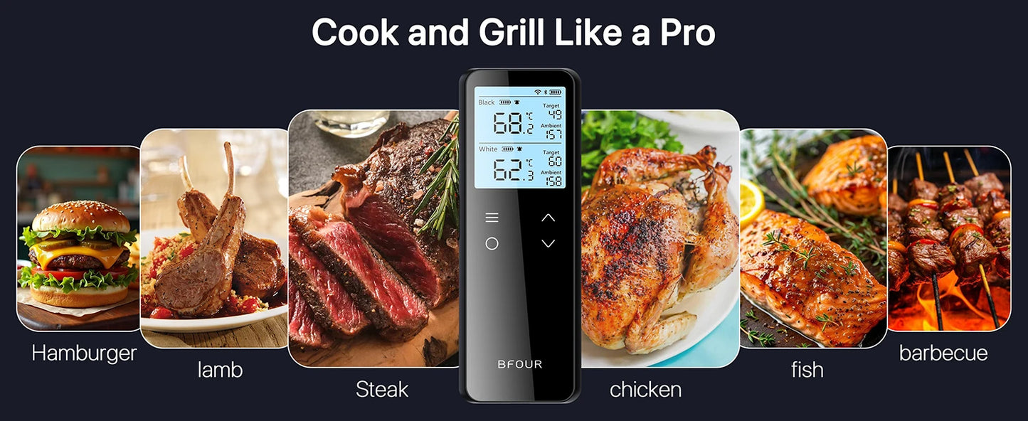 Wireless Meat Thermometer Digital with WiFi Unlimited Range & Bluetooth Support APP Alarm Reminder for BBQ, Oven, Air Fryer