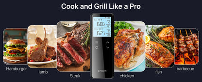 Wireless Meat Thermometer Digital with WiFi Unlimited Range & Bluetooth Support APP Alarm Reminder for BBQ, Oven, Air Fryer