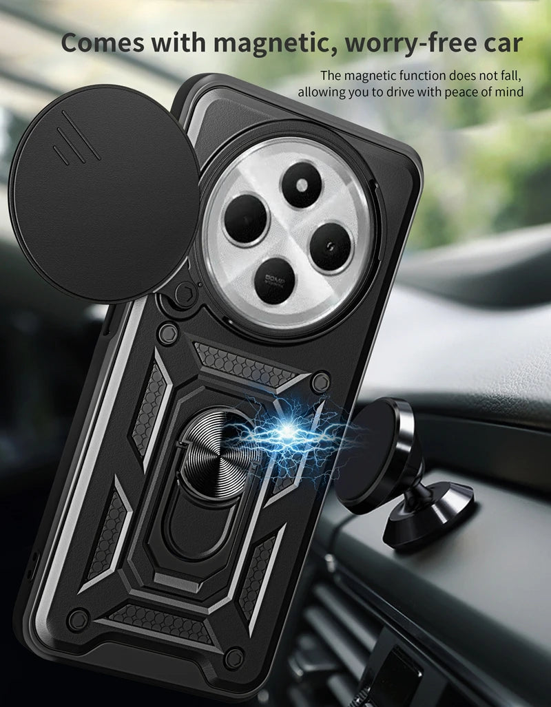 Shockproof Armor Magnetic Holder Ring Case For Redmi 14C 14 C Redmi14C 4G Lens Protect Cover For Xiaomi Poco C75 C 75 PocoC75