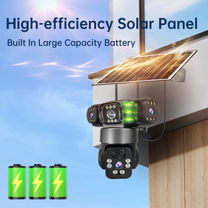 15MP IP Camera WiFi PTZ Three Camera Outdoor Wireless Solar 20000Mah Built-in Battery Video Surveillance Cam Long Time Standby