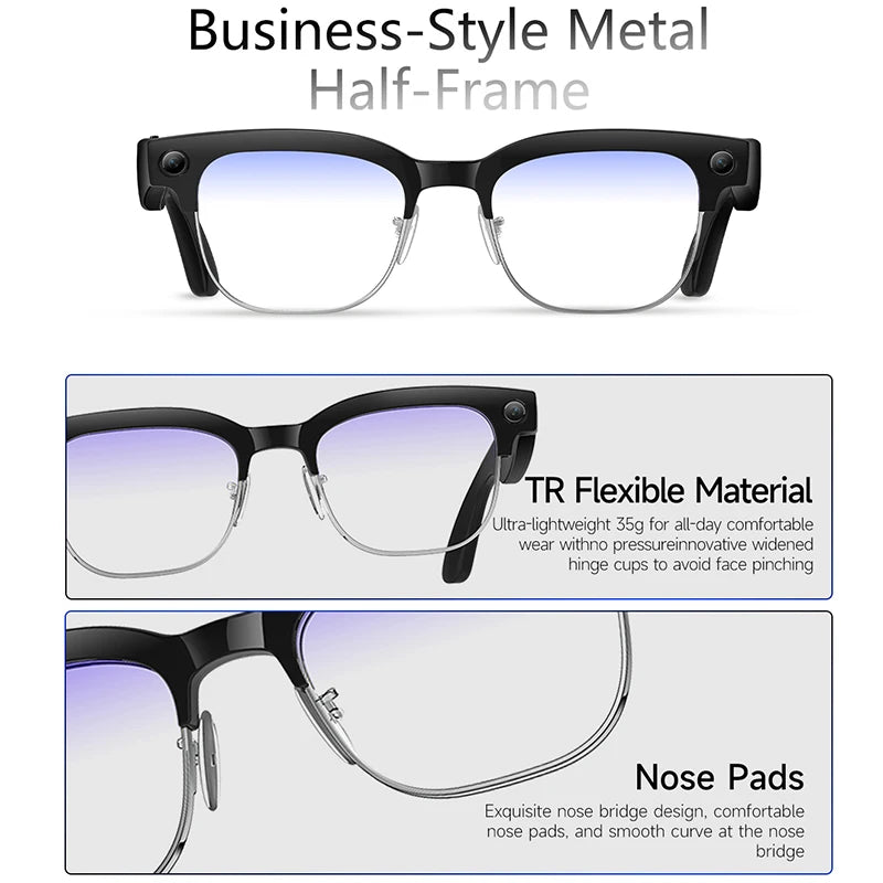 2026 New AI Smart Photo Glasses 800W Camera Anti-shake HD Video Recording Translation Voice Assistant Music BTCall Smart Glasses