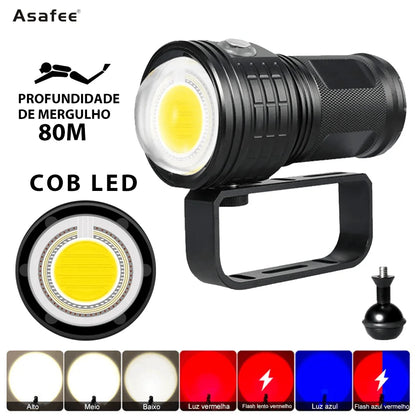 Asafee DRC01 COB LED 6000LM 80M Underwater Diving Flashlight White Red Blue 80° Light 500M Range Torch IPX8 Waterproof Lantern