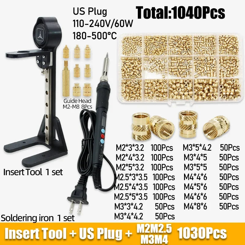 Heat Set Inserts Tool M2 M3 M4 M5 Brass Threaded Insert Nut Digital Soldering Iron for 3D Printing Plastic PCB Welding Press Nut