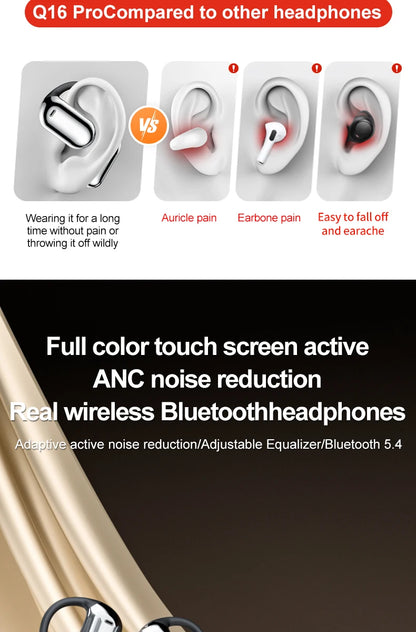 AI Translating Earbuds Real-time 144 Languages Translation Earphone Touch LCD Screen OWS Open Ear Wireless Headphone HiFi Stereo