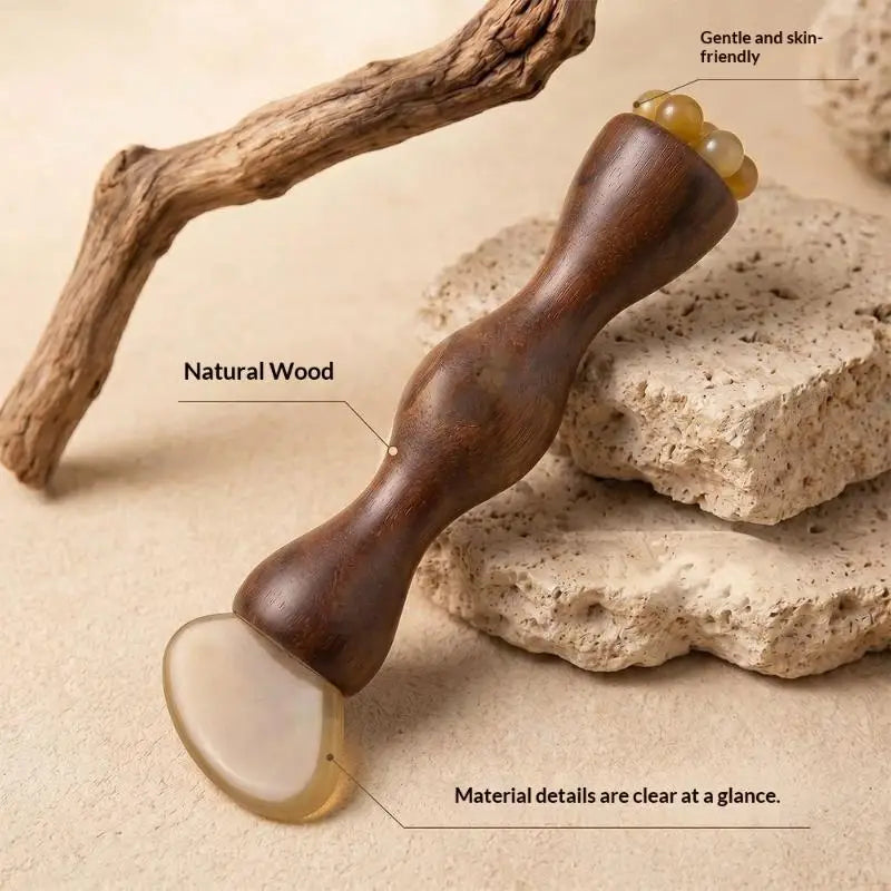 Natural Facial Beauty Massager Lotus Seedpod Brass Bead Rosewood Gua Sha Tool Non-Irritating for Gentle Face Lifting Massage
